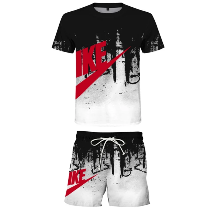 Men's T-shirt Set Sportswear 2 Pieces Man Short Sleeve Tshirt Shorts Casual Tracksuit Men Clothing Streetwear Summer Sports Suit