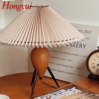 hongcui modern creative table lamps led brown desk light white pleated lampshade decorative for home living room bedroom