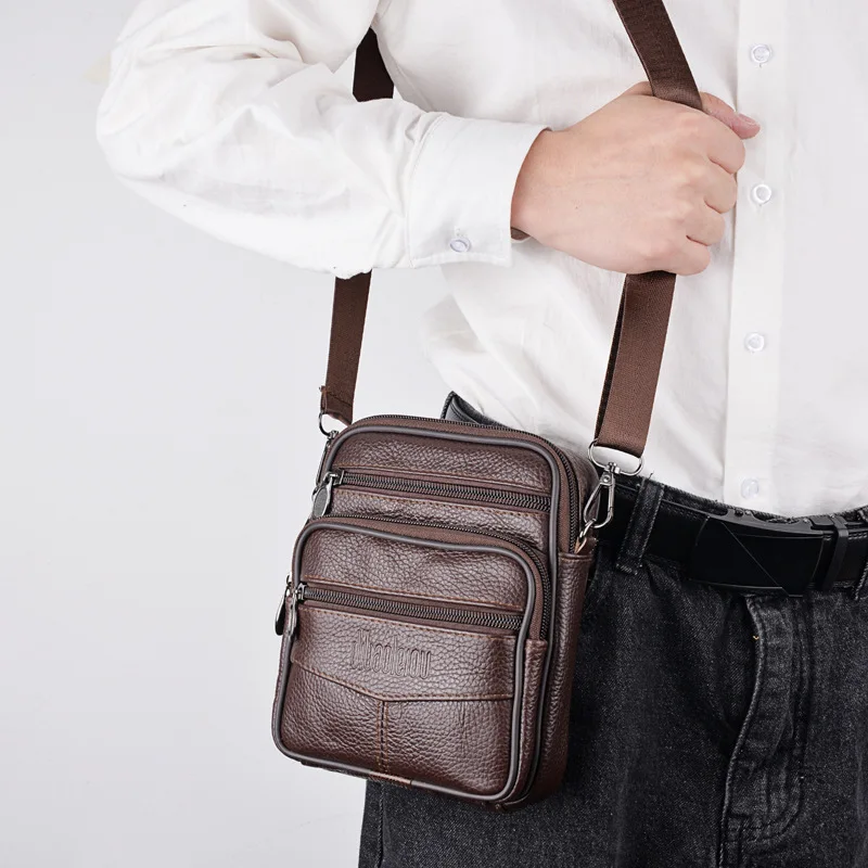 Men's Genuine Leather Shoulder Crossbody Bags High quality Tote Fashion Business Man Messenger Bag Cowhide Body Bags fanny pack
