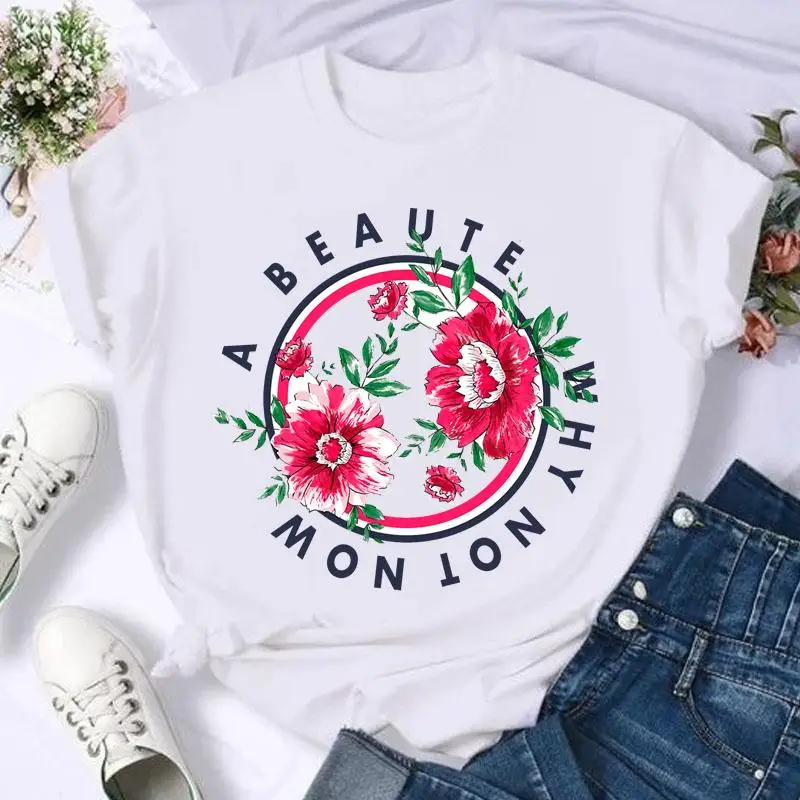 

Short Sleeve Floral Flower Letter 90s Fashion Summer Women Print T Shirt Female Casual Top Tshirts Cartoon Graphic Tee T-Shirt