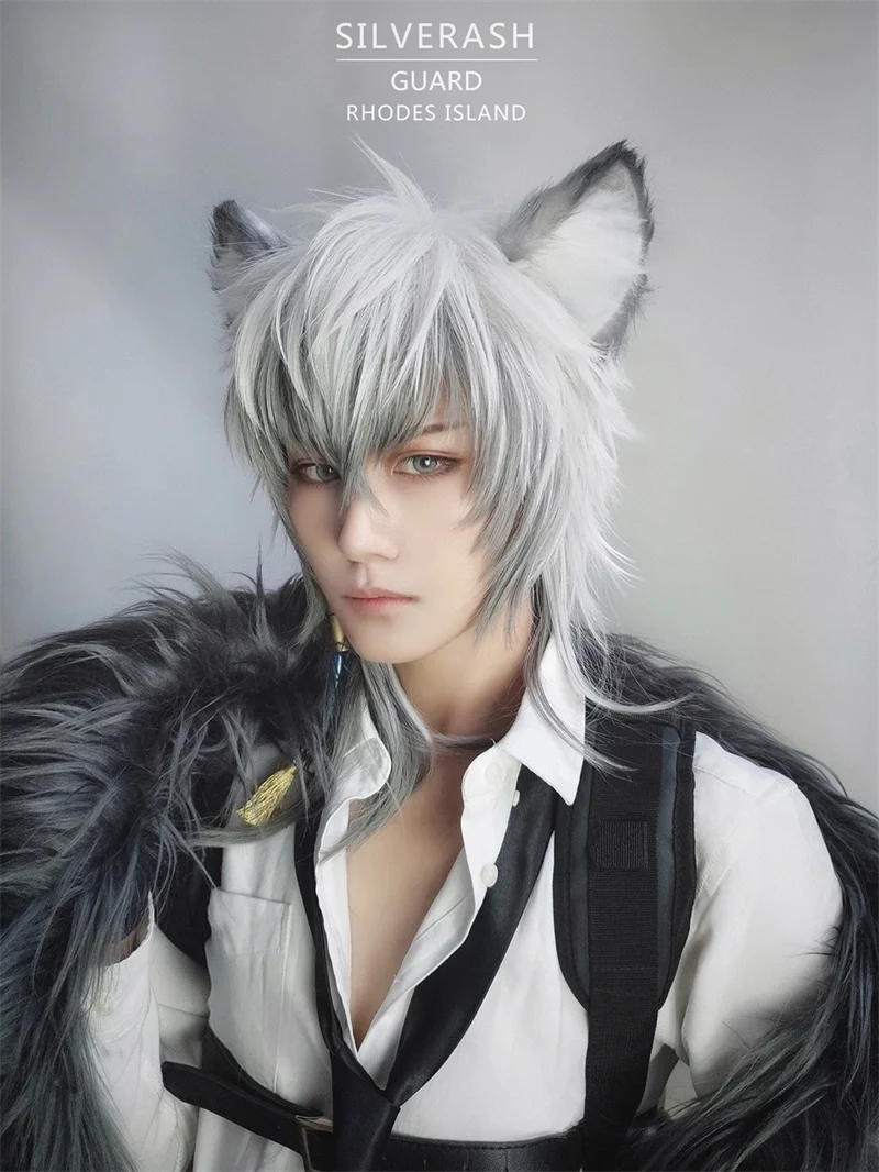 

White Silverash Cosplay Wig Game Arknights Enciodas Gray Gradient Cosplay Hair Just Wig