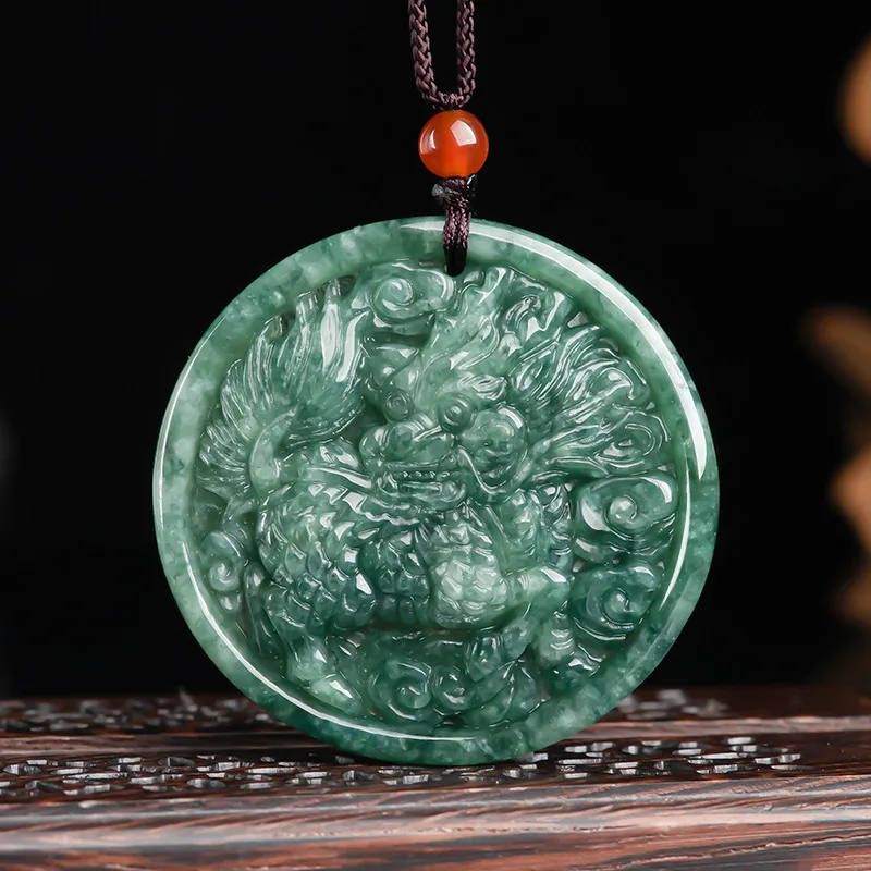 

Burmese Jade Qilin Pendant Emerald Green Natural Pendants Necklace Accessories Charm Jewelry Chinese Man Jadeite Fashion