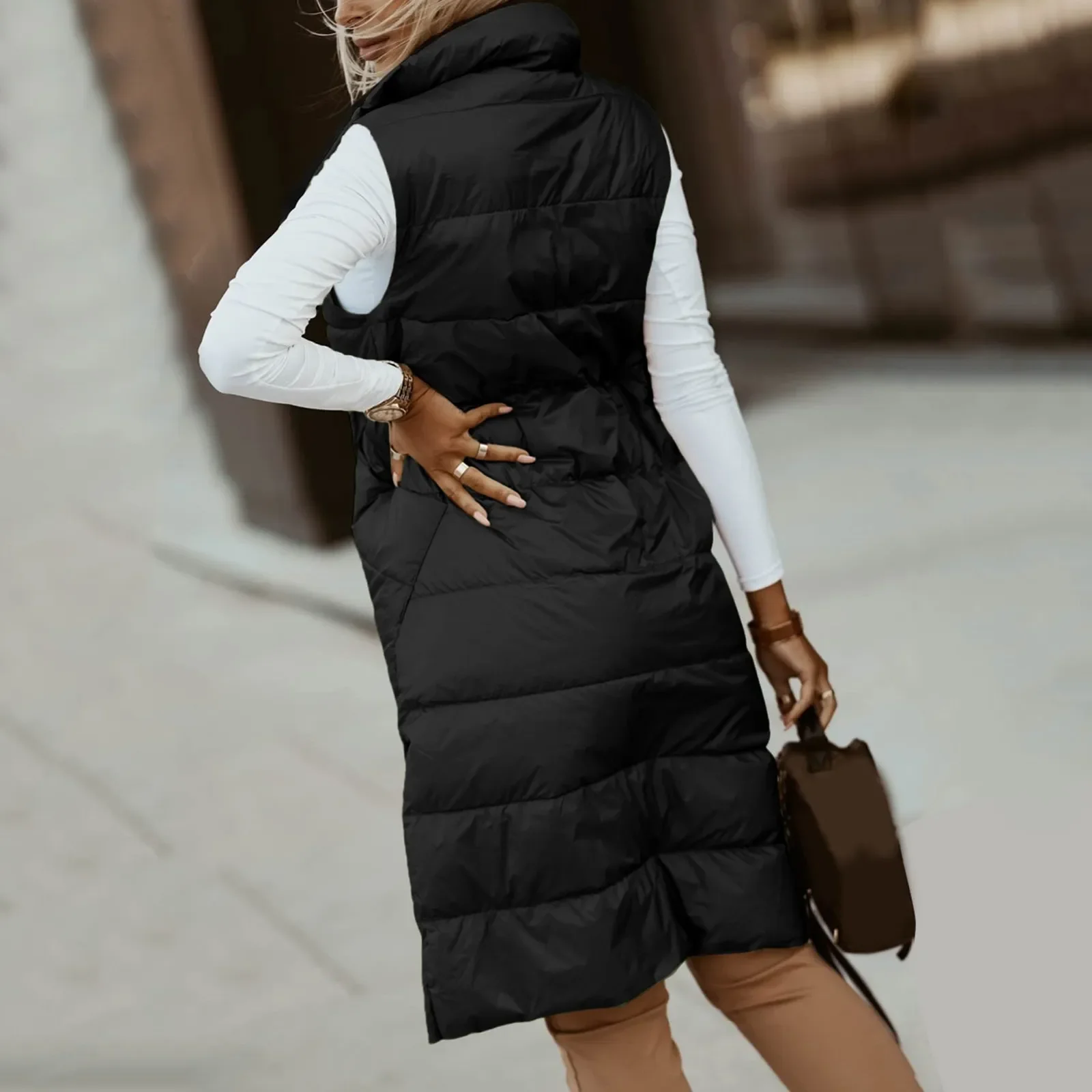 

Женский Длинный пуховой жилет на пуговицах