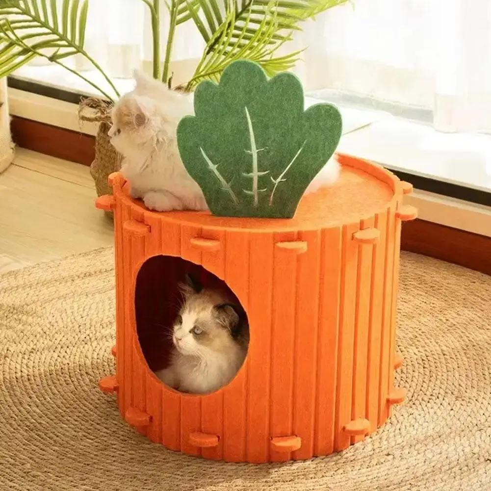 Симпатичный Оранжевый фетровый домик для кошки с морковкой полузакрытый