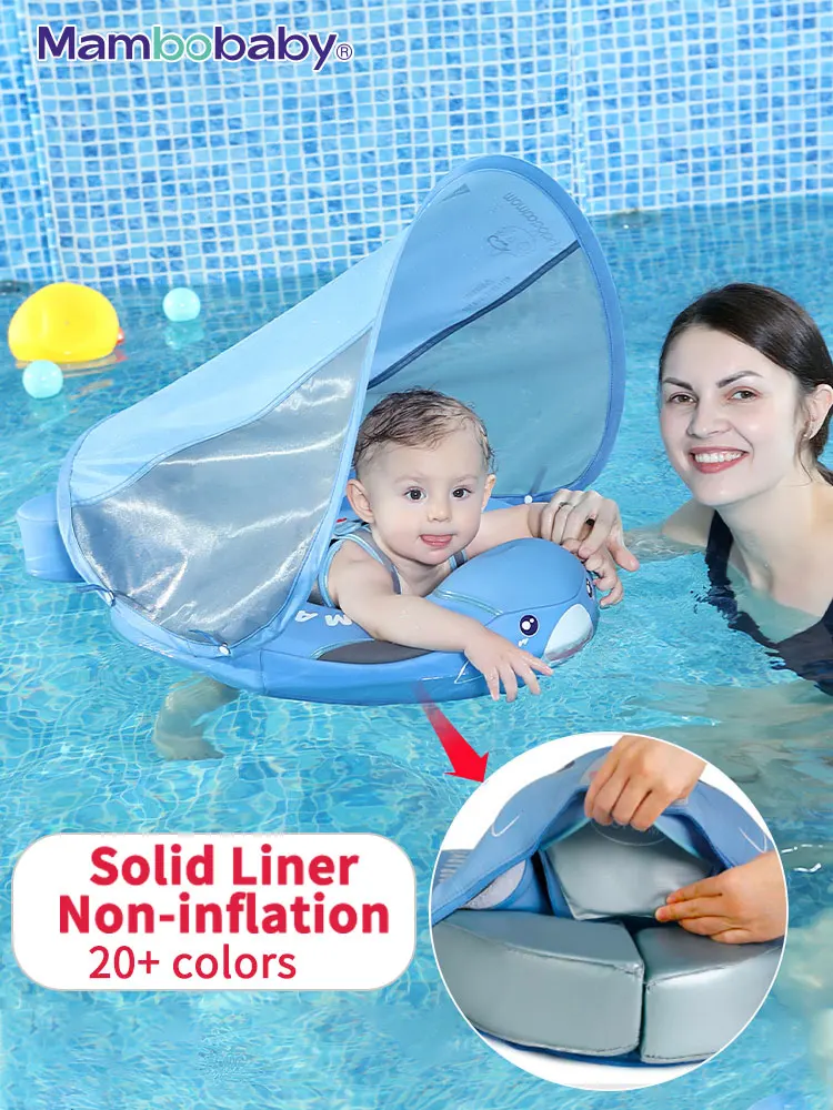 Mambobaby Non-inflatable Newborn Baby Swimming Float with Canopy Solid Liner Assembly Lying Ring Pool Toys Swim Trainer Floater