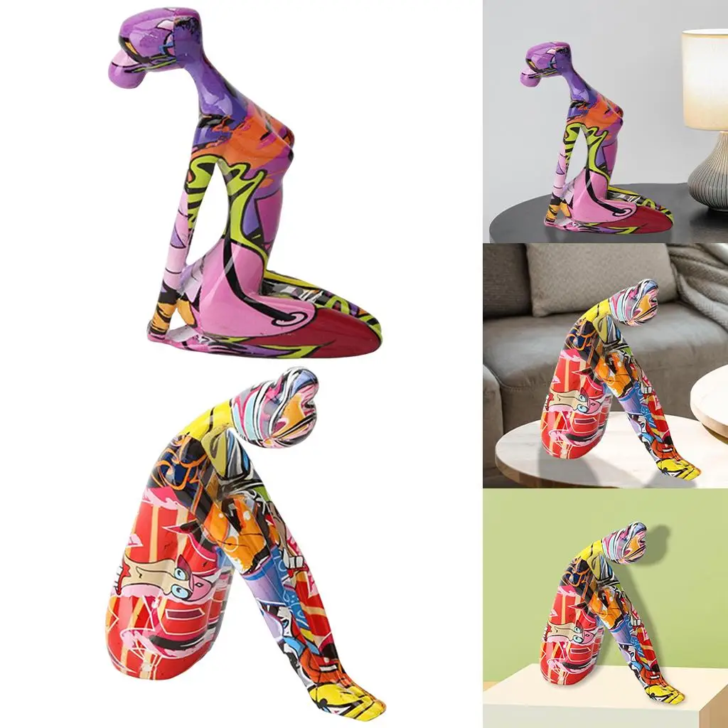 

2x Abstract Meditation Yoga Women Figure Sculpture Ornament Decor Artwork