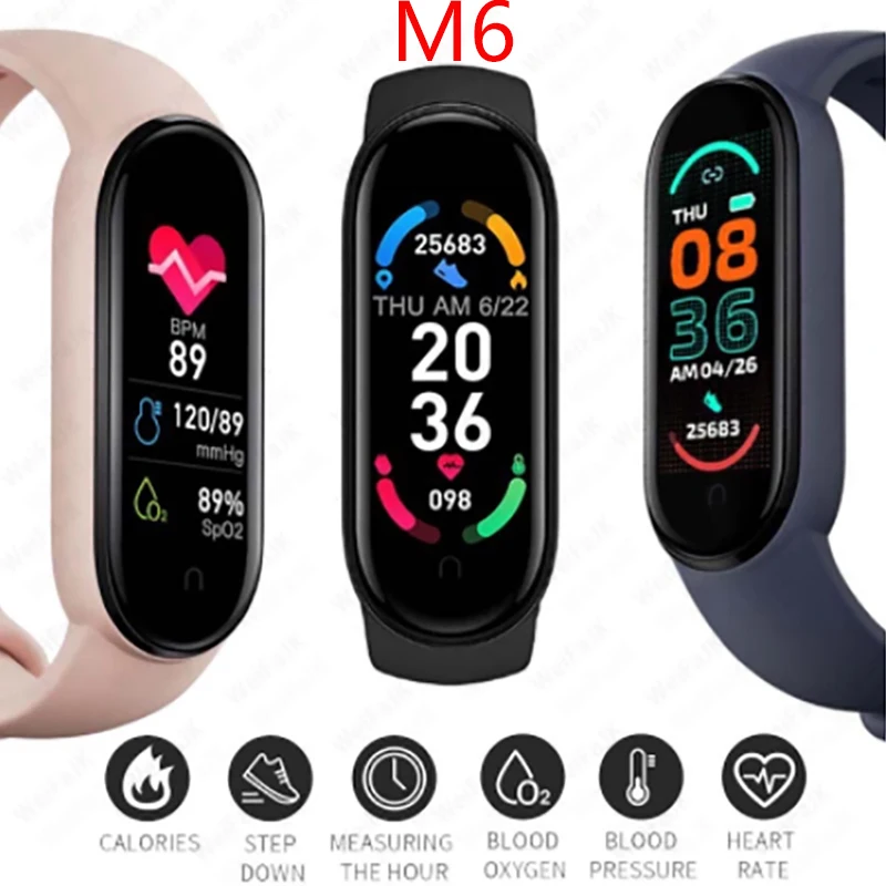 

M6 Band 6 Smartband Men Women Wristband Fit Watch Heart Rate Blood Pressure Watch Sports Bracelet Pedometer Smartwatch PK m7 y68