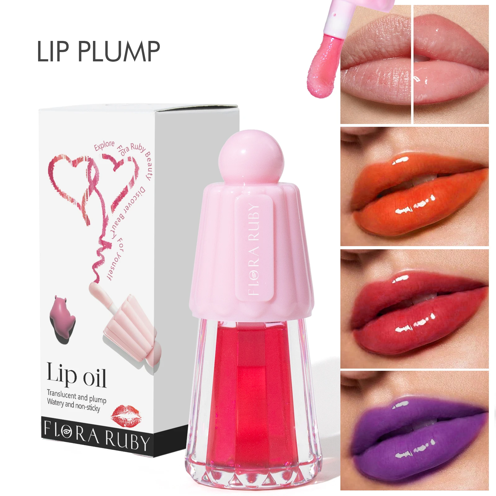 Масло для губ Блеск Светлая гладкая текстура Глазурь Огромная кисть Милый