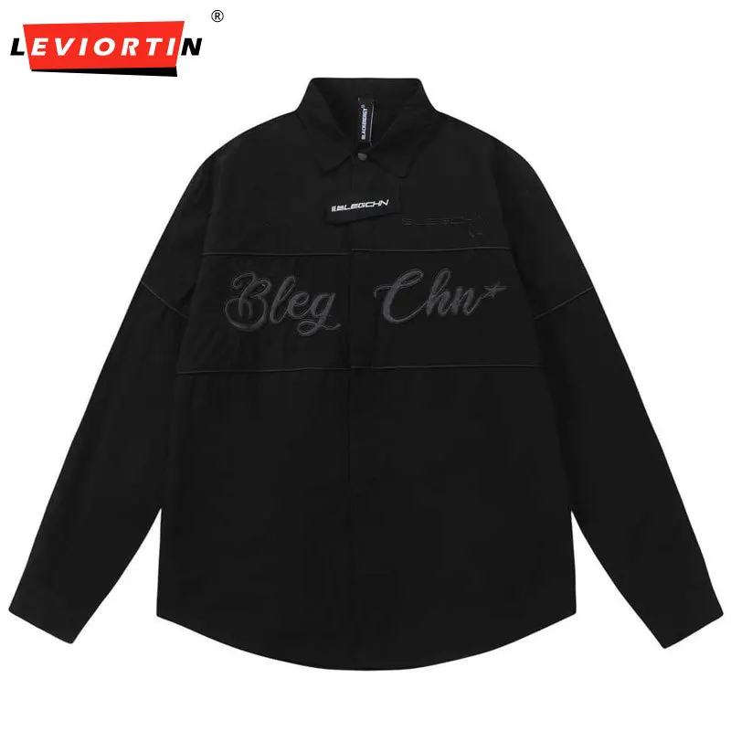 

Мужская Повседневная рубашка с длинным рукавом и вышивкой в стиле хип-хоп Y2K, уличная свободная однобортная рубашка с отворотом, топ для мужчин и женщин