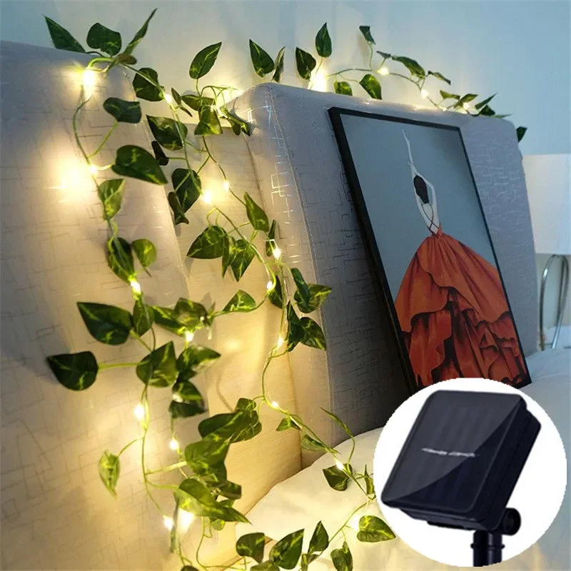 

Светодиодный светильник на солнечной батарее, наружная гирлянда с искусственными зелеными листьями для свадьбы, дома, кемпинга, рождества, украшение для сада, сказочные огни