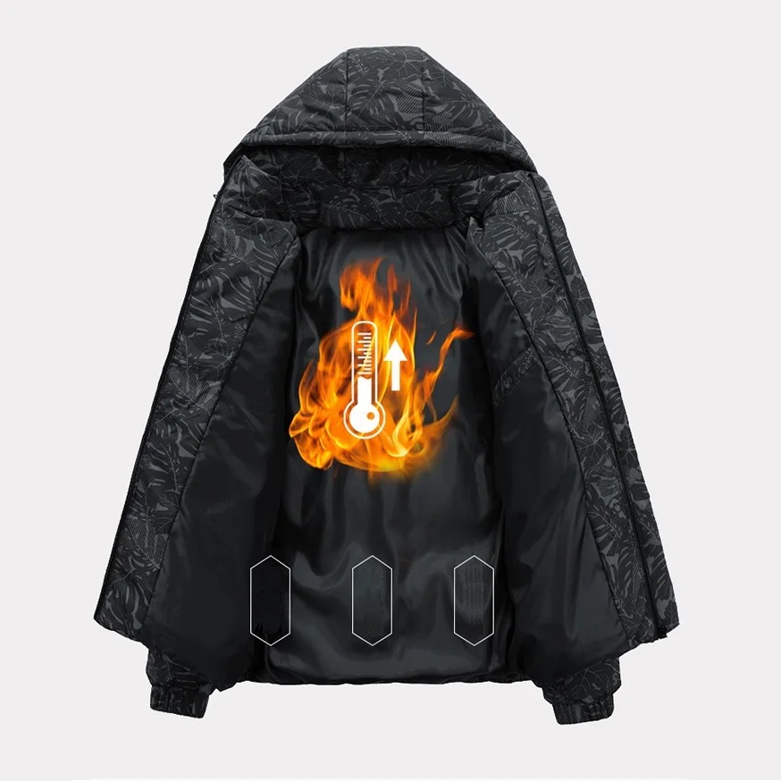 2022 Waterproof and Windproof Couple Hooded Jackets Mens Fashion Maple Leaf Print Thickened Warm Winter Jacket Men Clothing