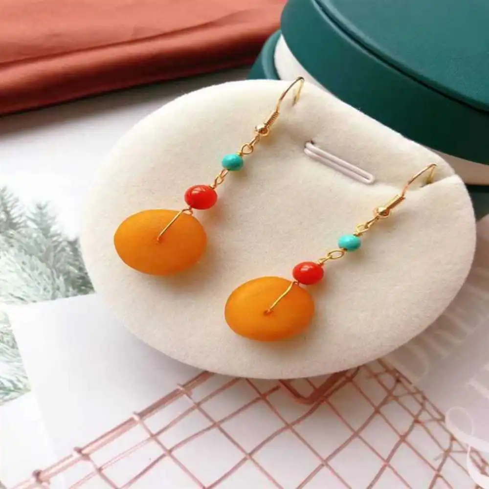 

NATURAL BALTIC AMBER STERLING Earrings Certified Fashion Women CARNIVAL Thanksgiving Freshwater Ear stud New Year Gift