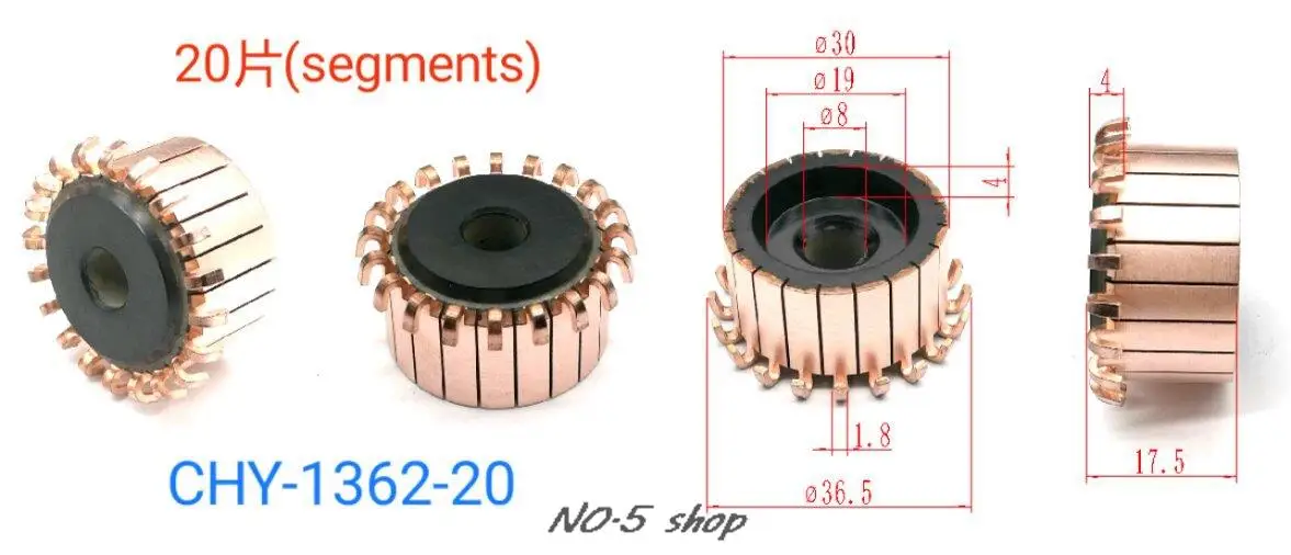 

10Pcs 30x8x17.5*(17.5)x20P Copper Bars Electric Motor Commutator