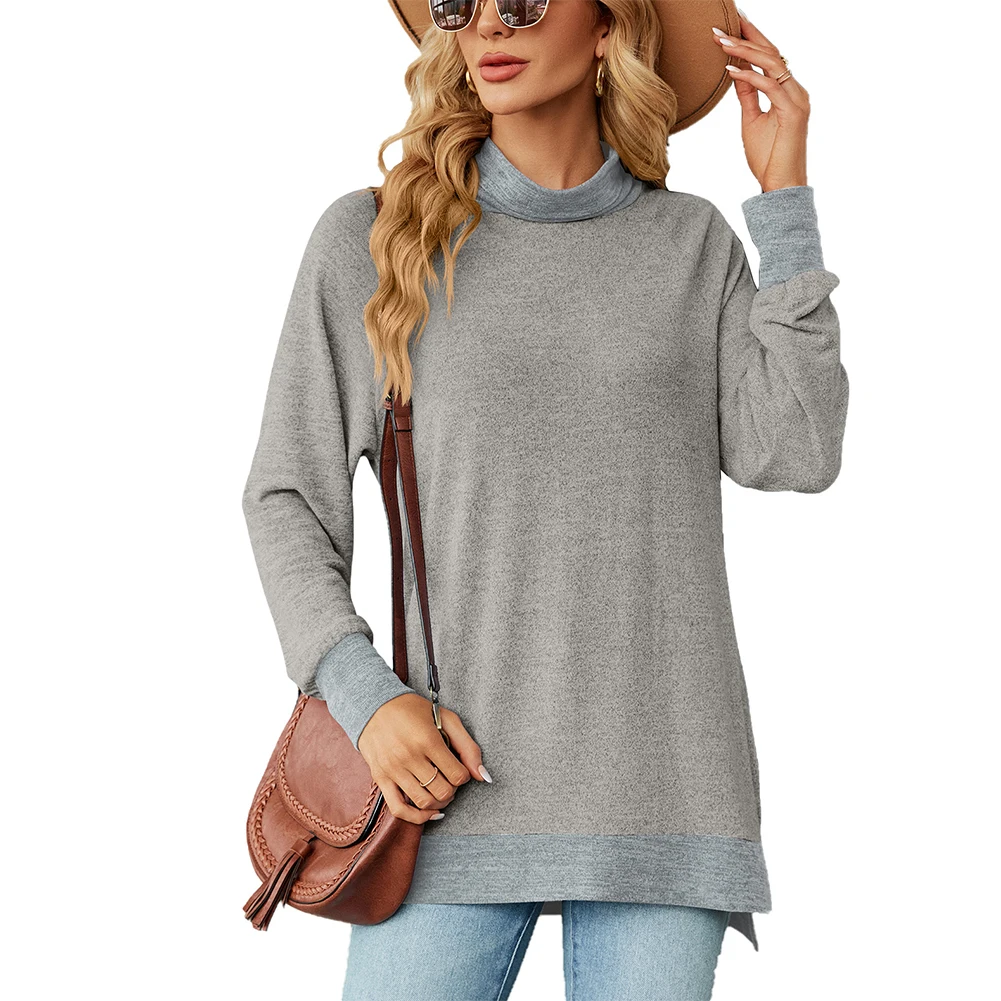 

Autumn Spring Turtleneck Colorblock Top Women T Shirt Long Sleeve Cotton T-Shirts Clothes Tee Shirt Femme Camiseta Mujer