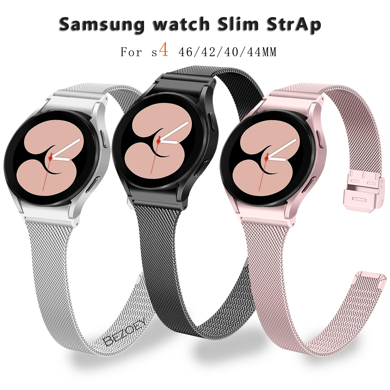 

Strap for Samsung Galaxy Watch 4 Classic 46mm 42mm 40mm 44mm,20mm Stainless Steel No Gap Band Metal Mesh Loop for Women Men