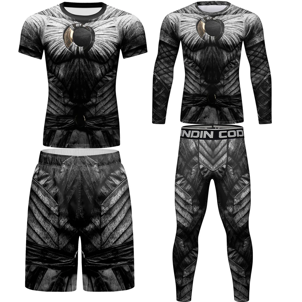 

Bjj Rashguard For Men MMA T-shirt Boxing Shorts Rash Guard jiu jitsu T-shirts Gym Gi Kickboxing Tracksuit 4pcs/Sets Fightwear