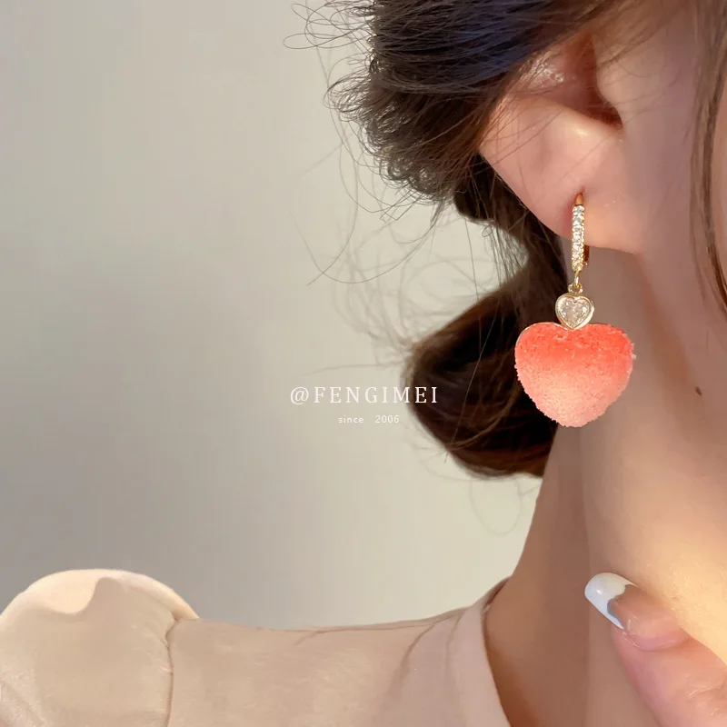 

925 Silver Needle Fondant Love Zircon Earrings Ins Small Fresh and Sweet Temperament Ear Buckle Earrings New Earrings for Women