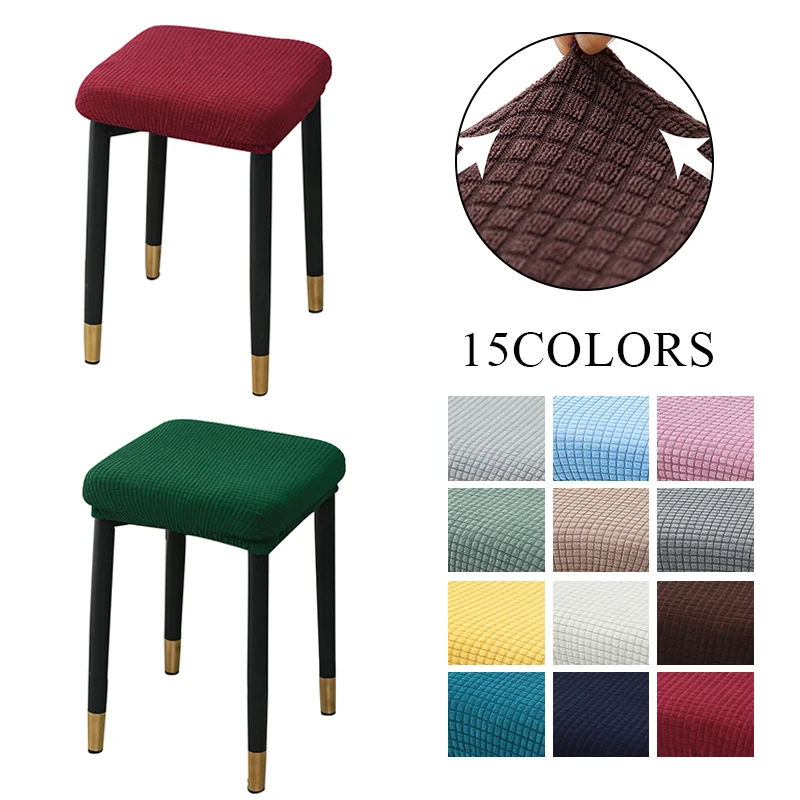 

Square Stool Dust Cover Solid Color Washable Removable Stretch Seat Case Bedroom Dressing Stools Non-slip Protector Home Textile