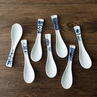 1pc japanese ramen spoon ceramic blue print spoons kitchen tableware accessories utensilios de cocina cookware parts
