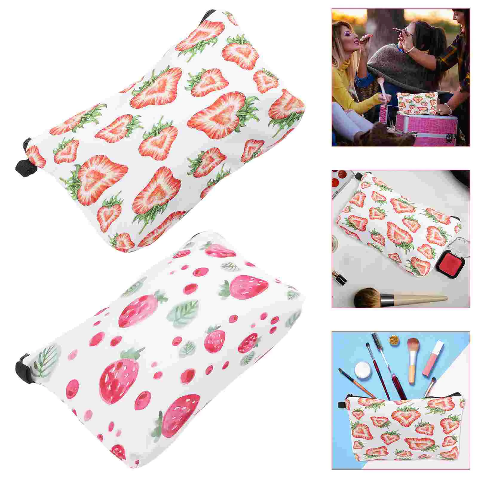 

2 Pcs Cosmetics Organizer Makeup Case Organizer Strawberry Makeup Storage Bag Trendy Makeup Bag Zipper Shampoo Container Bag