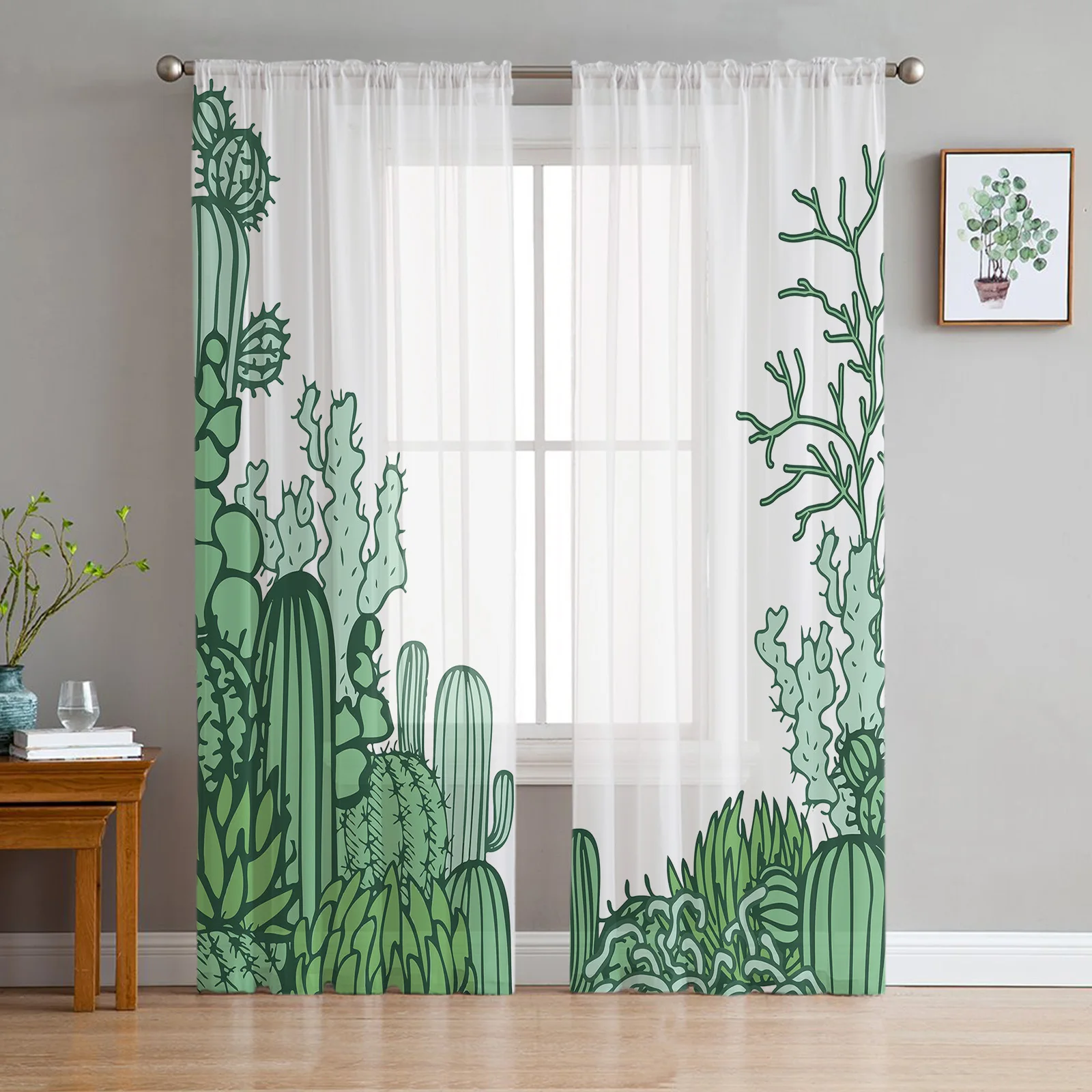 

Скандинавские прозрачные Занавески с кактусами и тропическими листьями, s для гостиной, вуаль, занавески для спальни, ванной, тюлевые занаве...