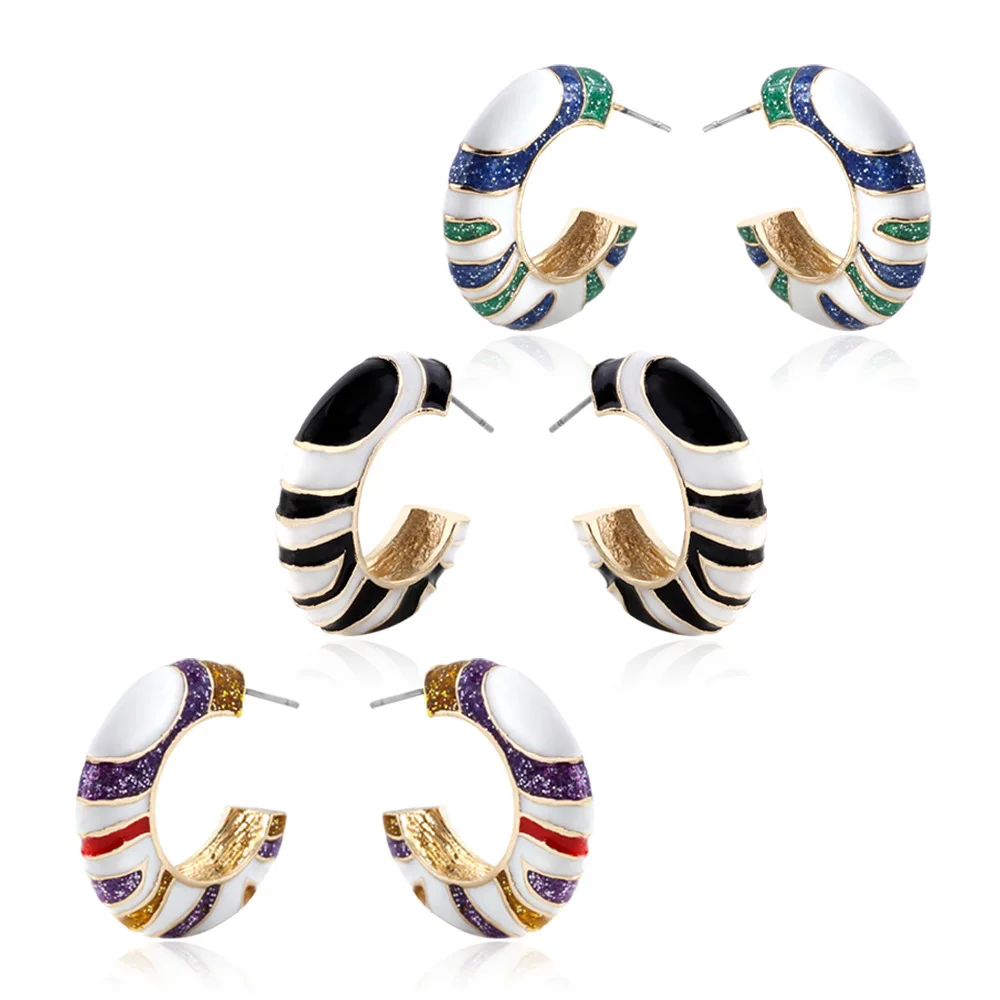 

Vintage Enamel Thick Metal Hoop Earrings Women Colorful C-Shaped Earrings Romantic Wedding Statement Party Jewelry Birthday Gift