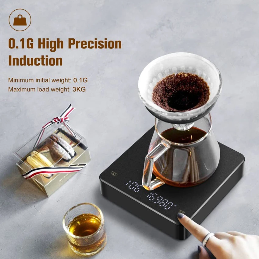 

3kg/0.1g Smart Drip Coffee Scale USB Timing LED Digital High Precision Hand-Held Electronic Scales for Home