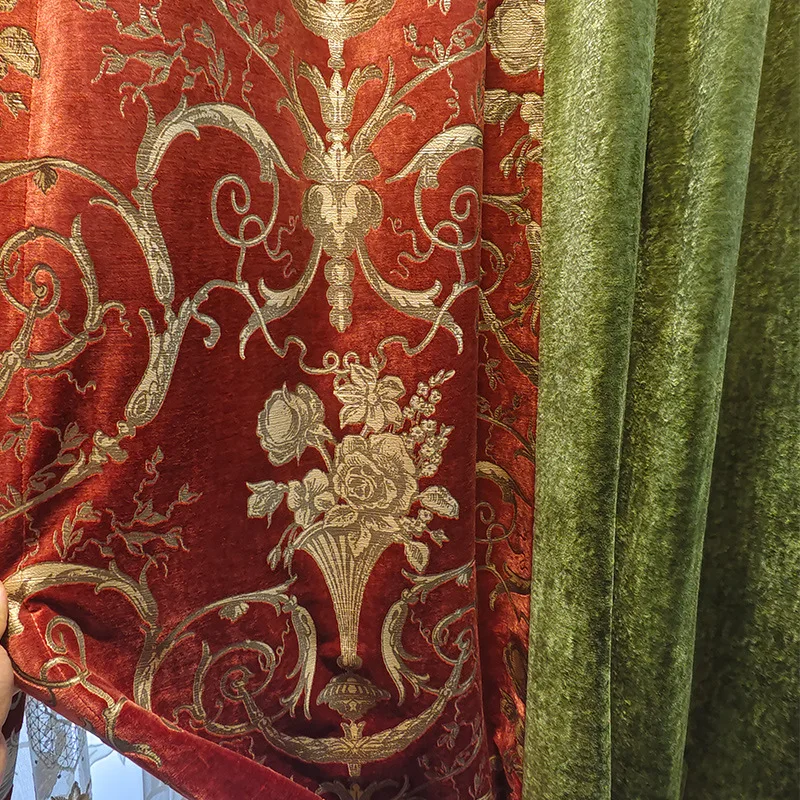 Красно-Зеленые Плотные жаккардовые шторы из синели плотные для гостиной спальни