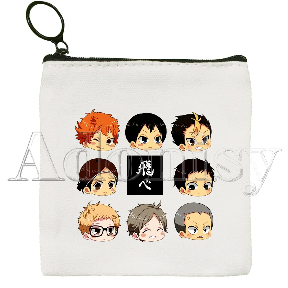 Japanese Anime Haikyuu Karasuno Fly High Ulzzang Women Canvas Zipper Small Coin Bags Mini Purses Girl Wallet Key Purse Pouch