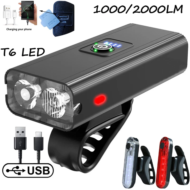 T6 LED Bicycle Light Front USB Rechargeable MTB Mountain Bike Headlight Cycling Flashlight Taillight Accessories |