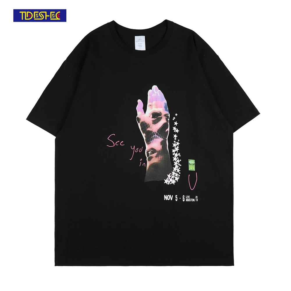 

2022 Summer Oversize Men T Shirt Hip Hop Streetwear Funny Arm Graphic Printed T-Shirt Short Sleeve Harajuku Cotton Tshirt Men