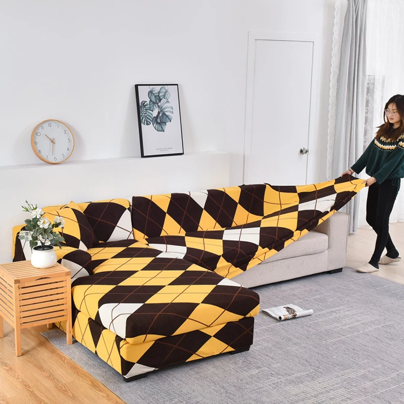 Клетчатый эластичный чехол для дивана чехлы полноразмерный секционный угловой