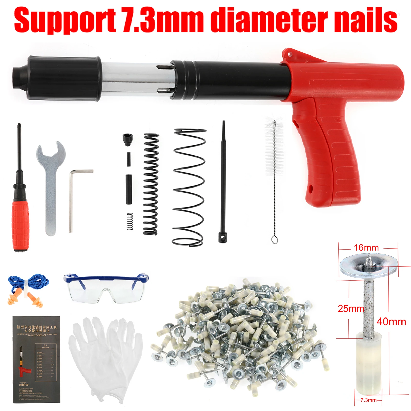 

Mini Nail Gun Wall Fastener Nail Gun Steel Nails Gun Rivet Tool Wall Anchor Wire Slotting Fastener Gun Renovation Rivet Gun