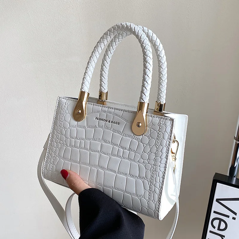 

Stone Pattern PU Leather Small Crossbody Bags for Women 2022 Fashion Weave Handle Totes Travel Casual Fashion Shoulder Handbags