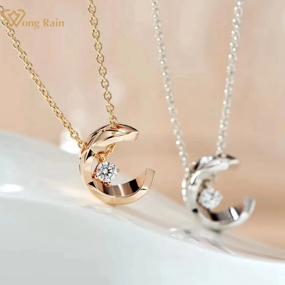 

Wong Rain 100% 925 Sterling Silver Star Moon Created Moissanite Gemstone Unisex Basic Pendant Necklace Fine Jewelry Wholesale
