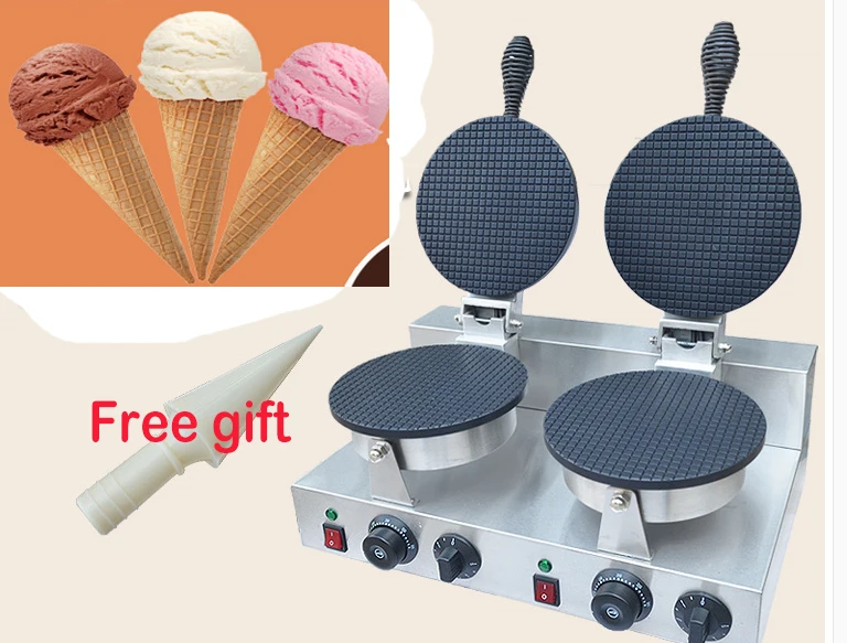 

Electric double Plate Ice cream cone maker Ice Cream Waffles Cone Maker Bakery Equipment Crepe Baking Pan Waffle Cone Machines