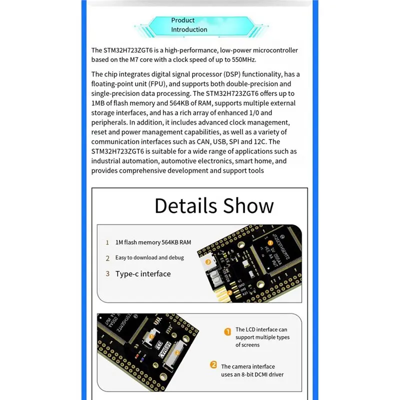 Плата-ядро B03B-STM32H723ZGT6 Type-C с ЖК-экраном 1,54 дюйма, плата для разработки системы STM32H7, учебная плата ZGT6, SPI (art.: 3920db38ebd90) - 3920db38ebd90