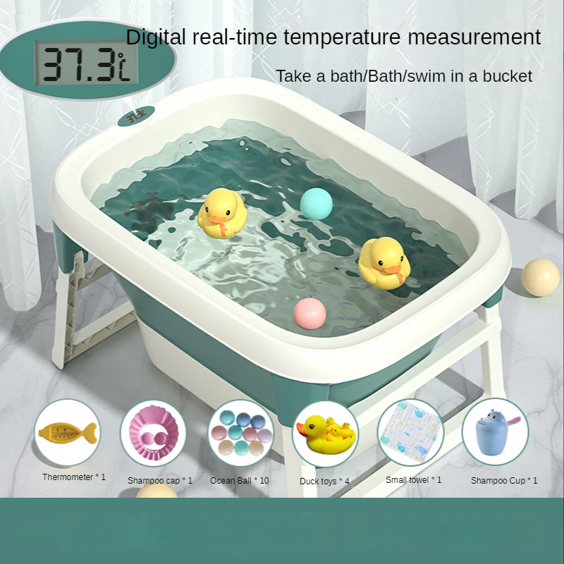 Baby Folding Bath Tub Baby Bath Tub Sit and Lie Down Bath Tub Can Measure Temperature Swimming Plus High Style Newborn Bath Tub