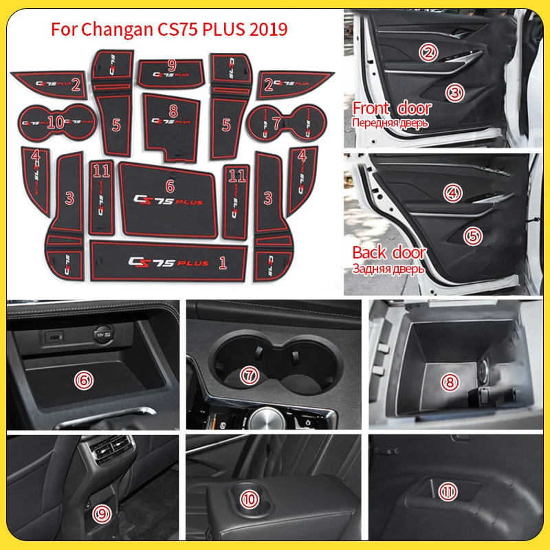 Фото Автомобильный Противоскользящий коврик для ворот и чашек Changan CS75 PLUS 2019, противоскользящие дверные подставки, водонепроницаемые аксессуары ... №3
