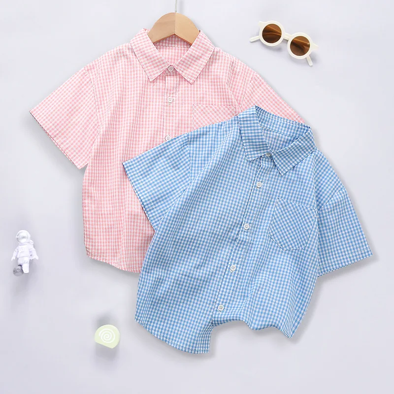 

2023 New Summer Baby Boy T-Shirt Short Sleeve T-shirt Baby Kids Causaul Plaid Tops for Children Clothes Baby Boy T-shirt
