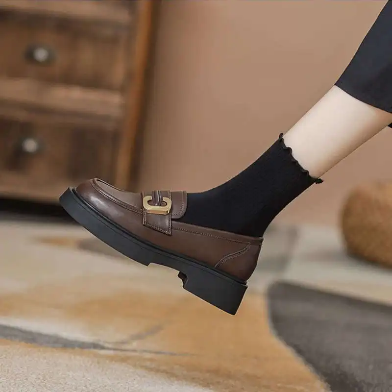 Туфли без шнуровки для женщин Женская обувь Осенние оксфорды с круглым носком