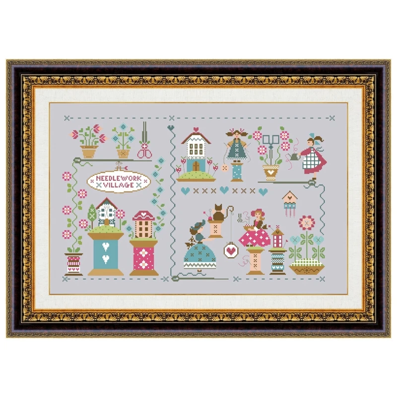 

Sewing Town cross stitch kit cartoon pattern design 18ct 14ct 11ct silver canvas embroidery DIY