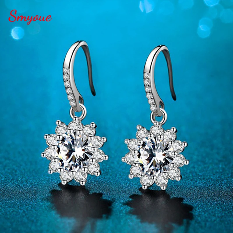 

Smyoue 1.0ct Moissanite Drop Earrings Women's Classic Sun Flower 6.5mm 925 Sterling Silver Jewelry Moissanite Gemstone Ear Studs
