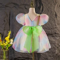 girls summer dress 2022 new western style childrens princess skirt rainbow mesh childrens clothing bubble casual skirt