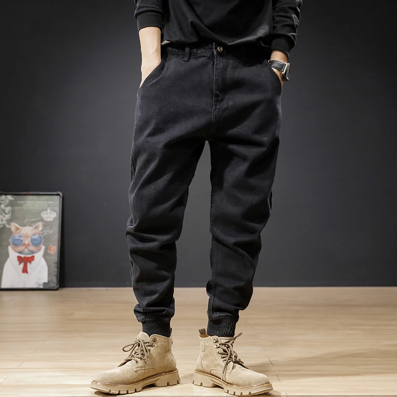Fashion Designer Men Jeans Black Stretch Casual Denim Cargo Pants Hombre Hip Hop Joggers Men Winter Warm Velvet Loose Trousers