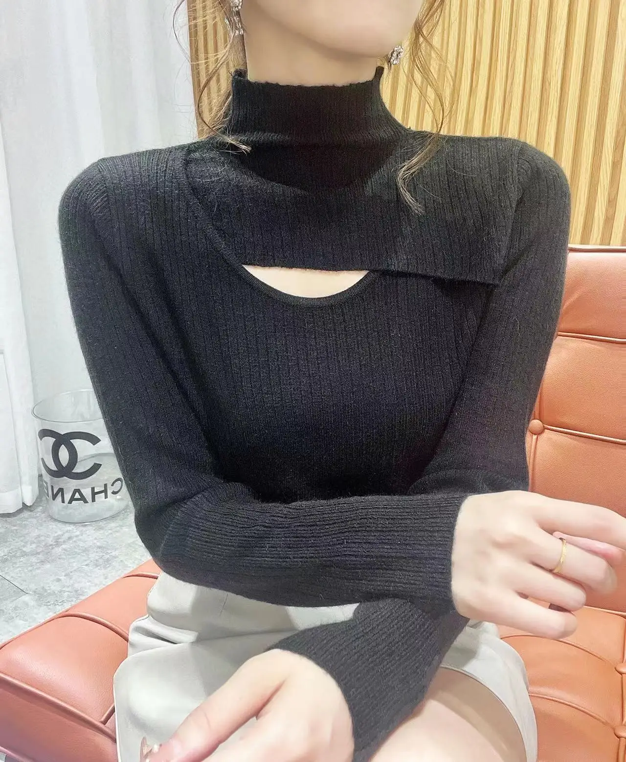 

Новинка весна-осень 2022, зимняя Базовая Трикотажная рубашка с полувысоким воротником, шикарная с вырезами, модная Женская приталенная рубашка в западном стиле