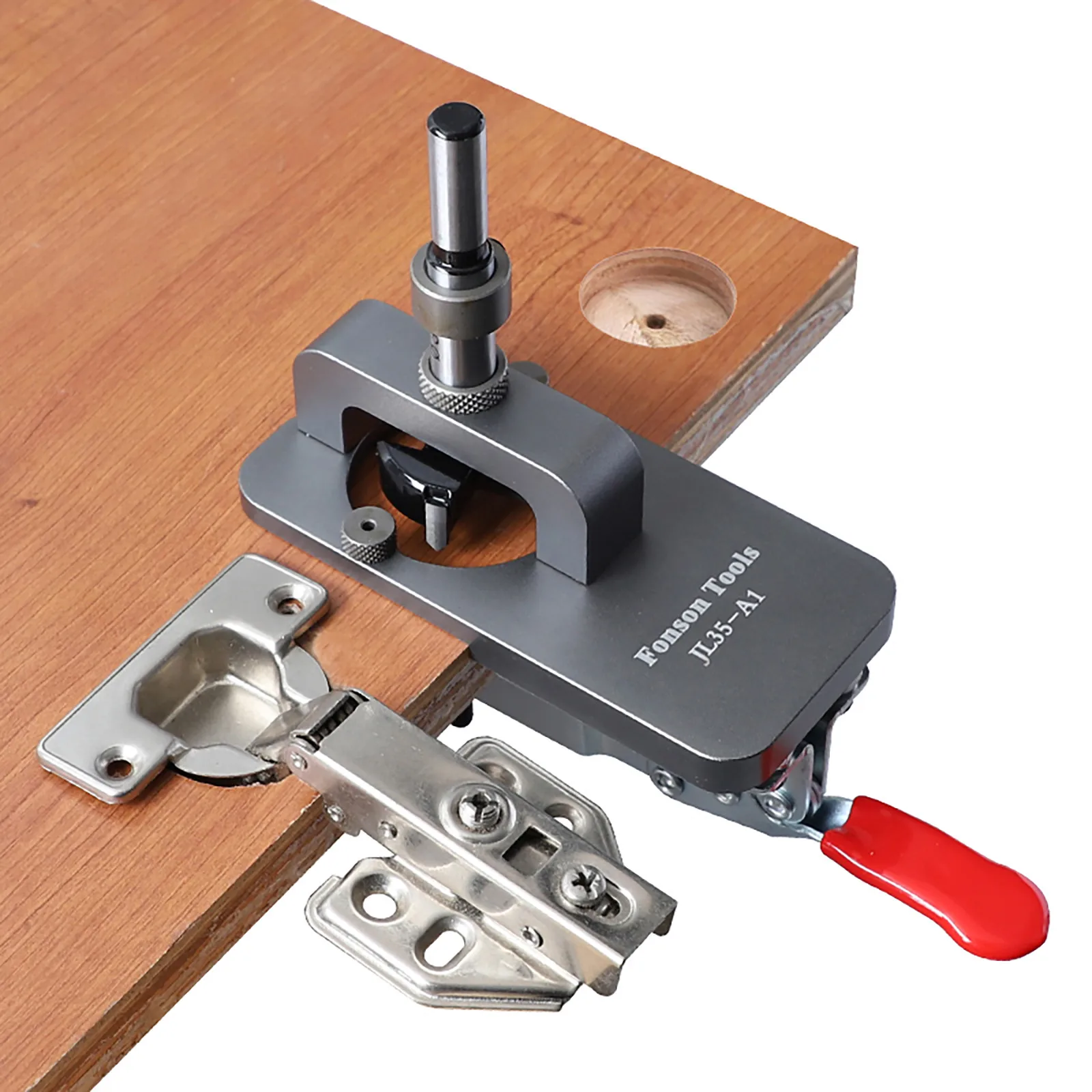 

35mm Hinge Boring Jig Woodworking Hole Drilling Guide Locator with Fixture Aluminum Alloy Hole Opener Template Door Cabinets