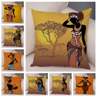 abstract painting african life women cushion cover decor cartoon lady pillowcase soft short plush pillow case for sofa home car