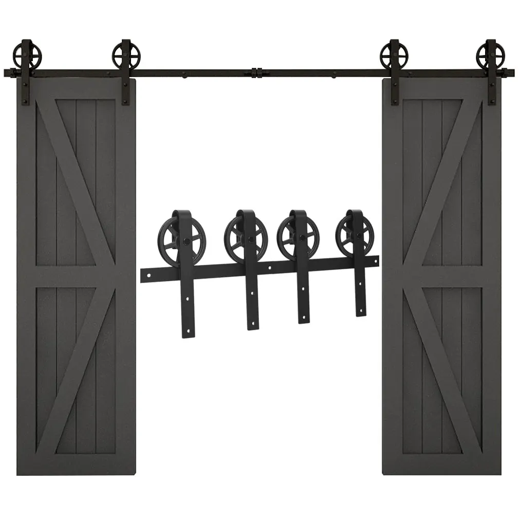 

Sliding Barn Door Hardware Kit Heavy Duty Smoothly and Quietly Easy to Install Fit Double Door Panel Big Wheel J Rollers Black