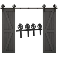 sliding barn door hardware kit heavy duty smoothly and quietly easy to install fit double door panel big wheel j rollers black
